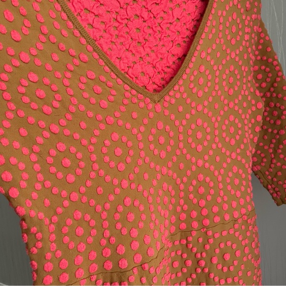 Boden Annabel V Neck Textured Dress Women’s size 6 Petite Brown Pink Polka Dot - Picture 9 of 9